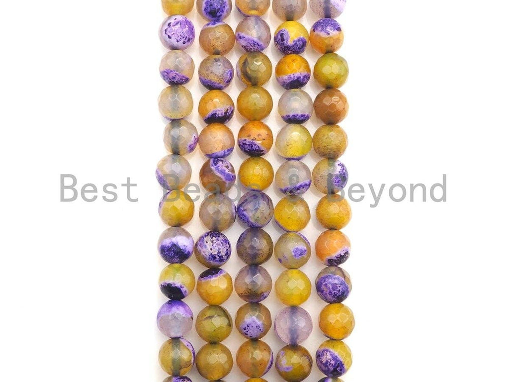 Natural Purple Yellow Fire Agate Beads, 6mm/8mm/10mm Round Faceted Fire Agate Beads, 15.5" Full Strand, Sku#UA70