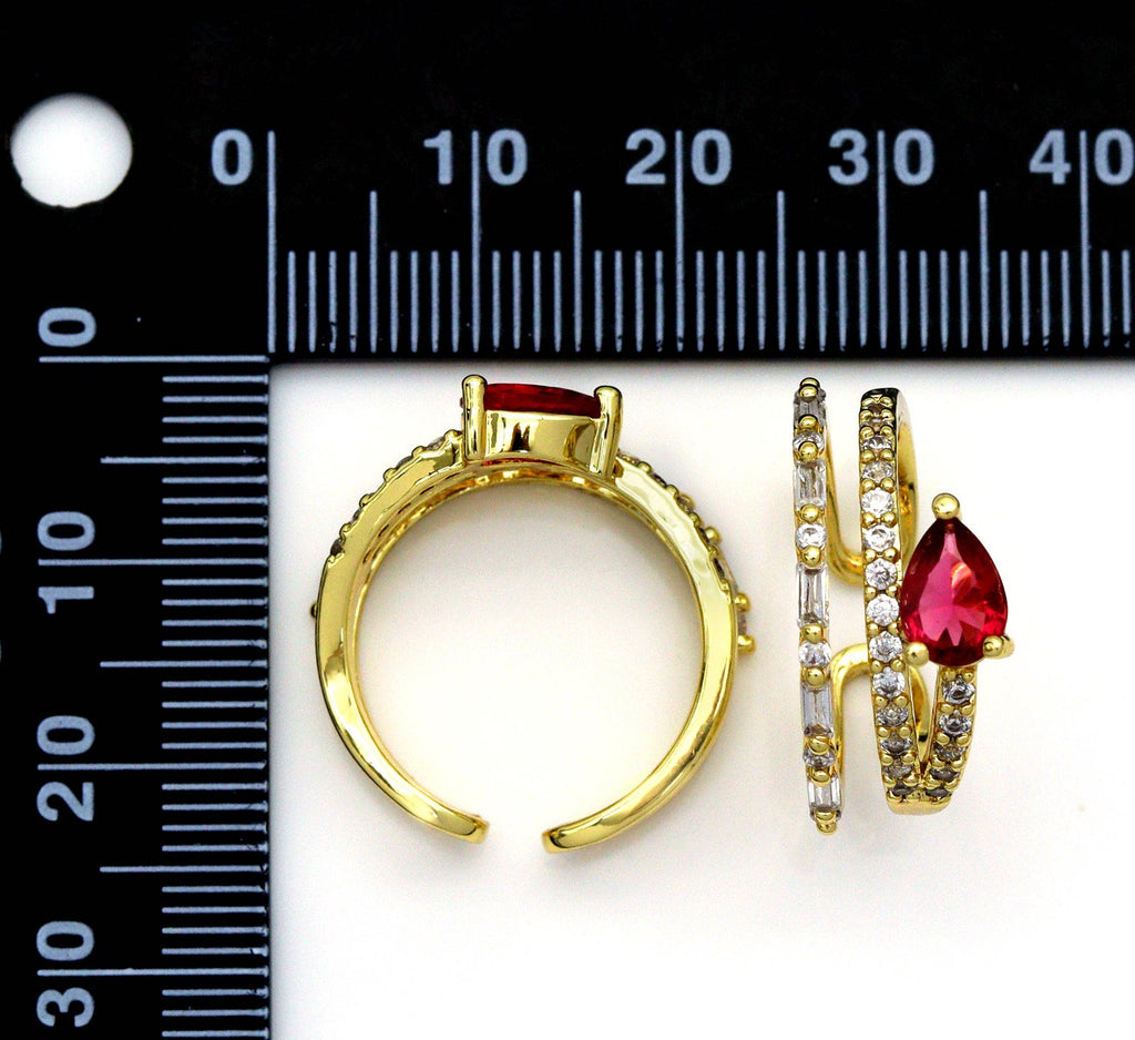 Gold Ruby Drop Swirl multiline Ring, Sku#LD335
