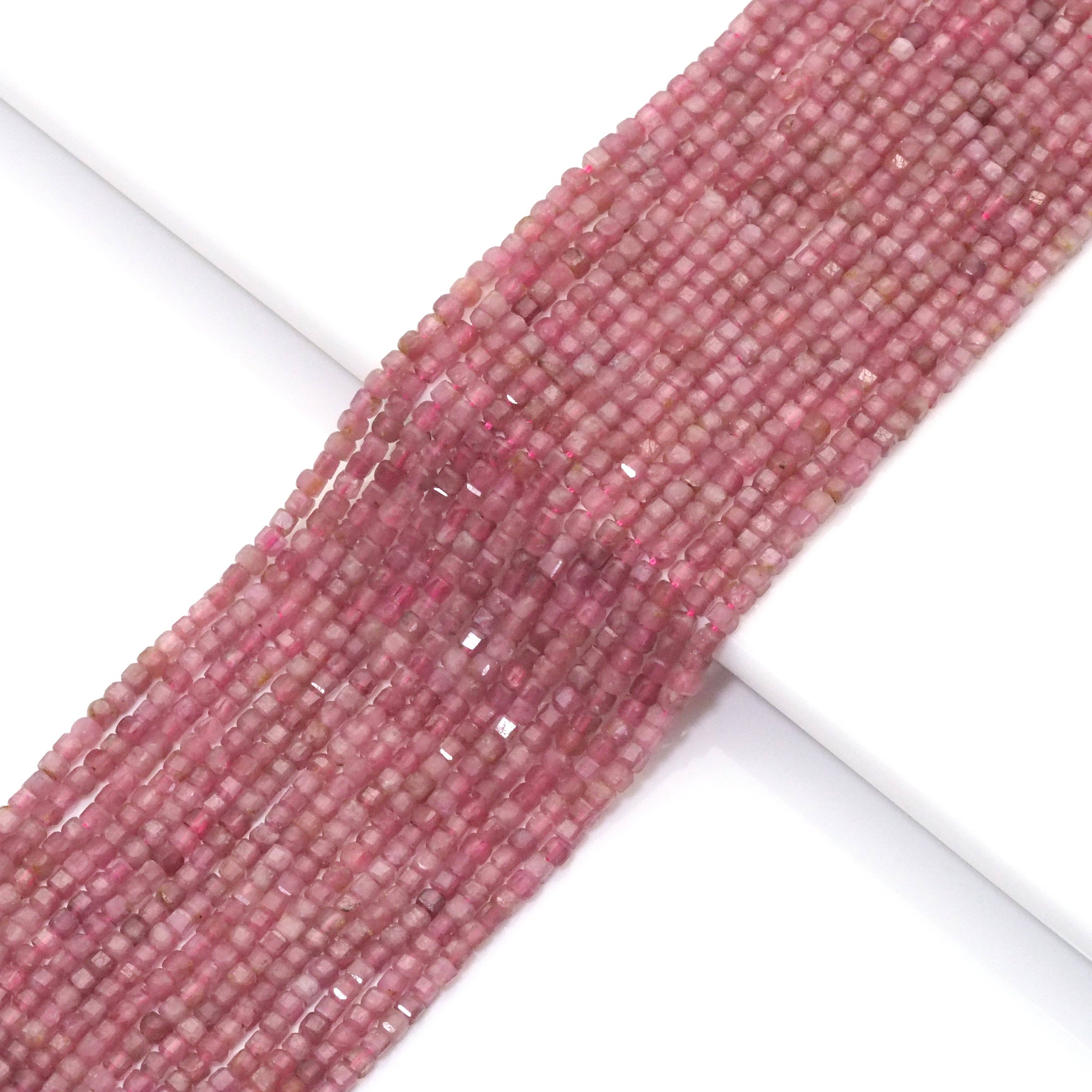 Genuine Pink Tourmaline Faceted Cube Beads, 2.5mm, Sku#U1521