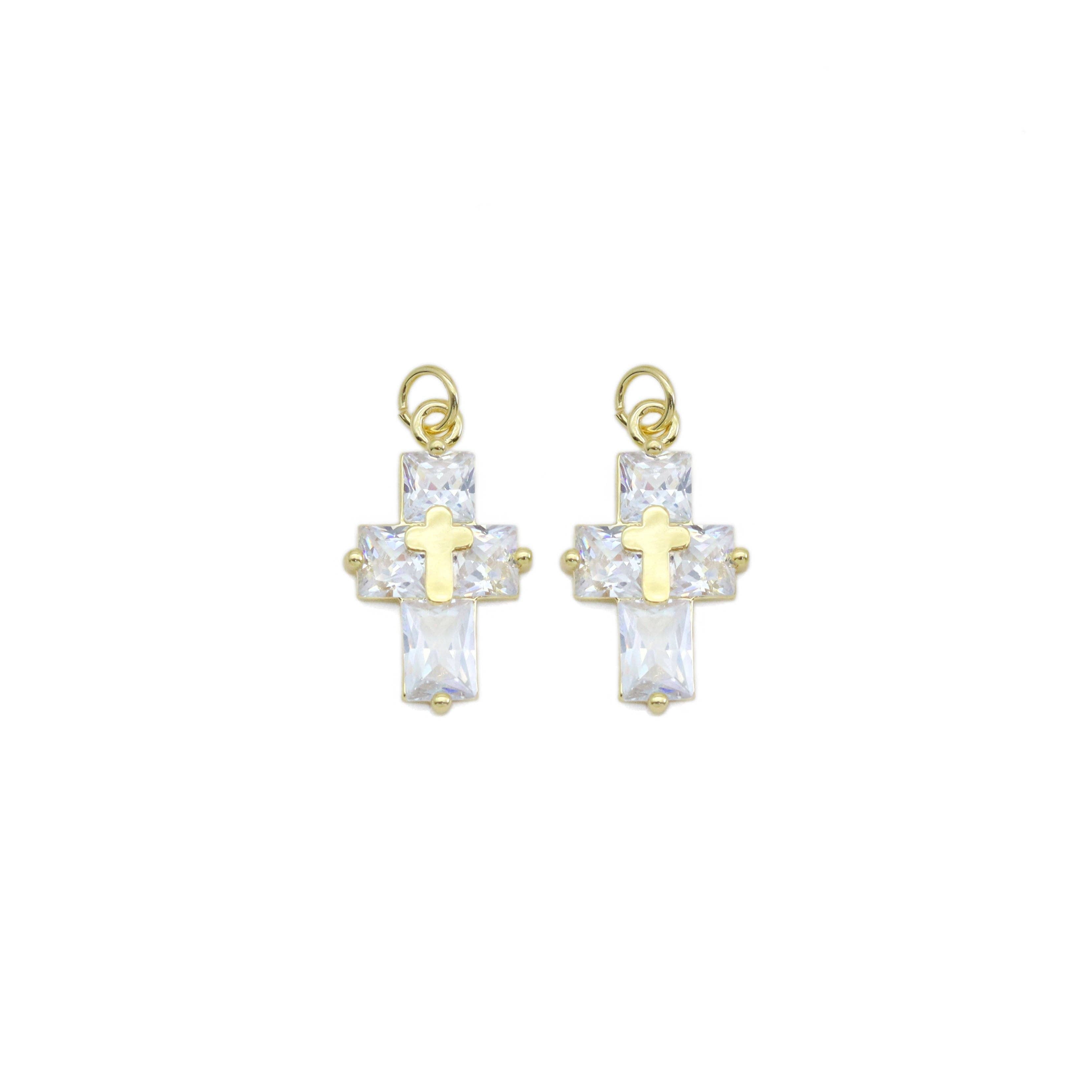 Gold Big Clear CZ Cross Charm, Sku#LD528
