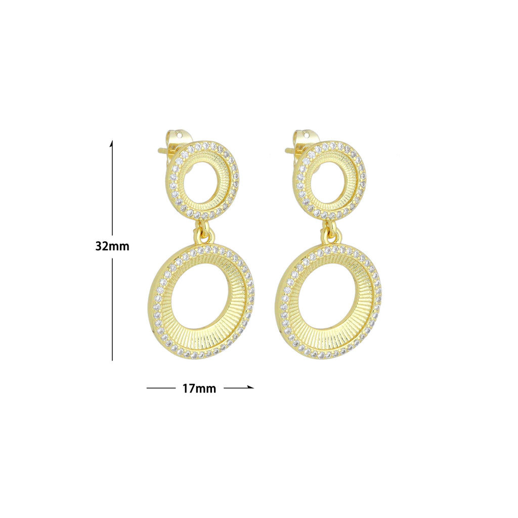 CZ Gold Double Circle Stud Earrings, Sku#LX832