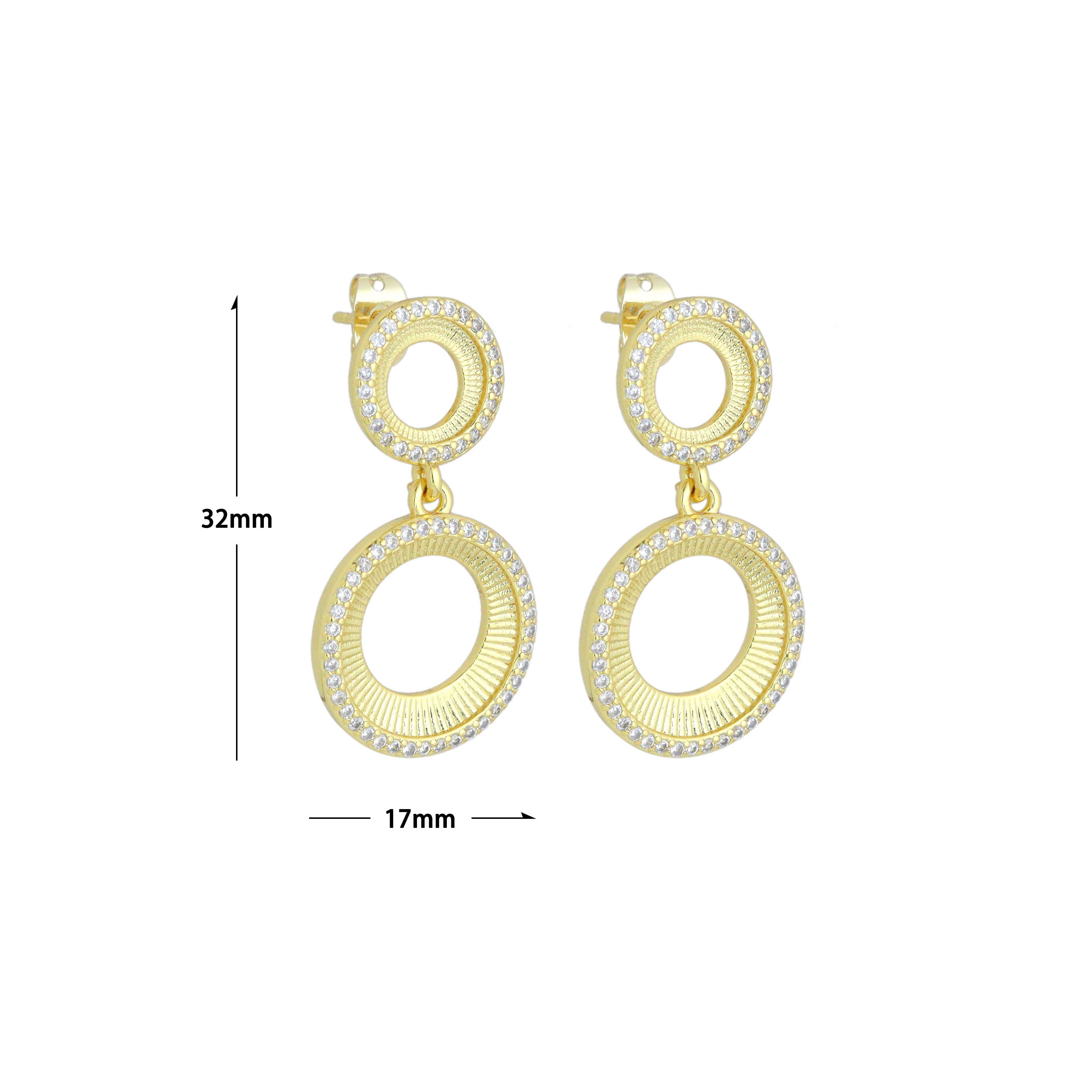 CZ Gold Double Circle Stud Earrings, Sku#LX832