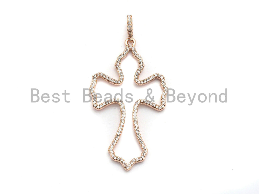 CZ Micro Pave Large Hollow out Cross Pendant/Focal, Cubic Zirconia Paved Charm, Necklace Bracelet Charm Pendant, 31x52mm,sku#F671