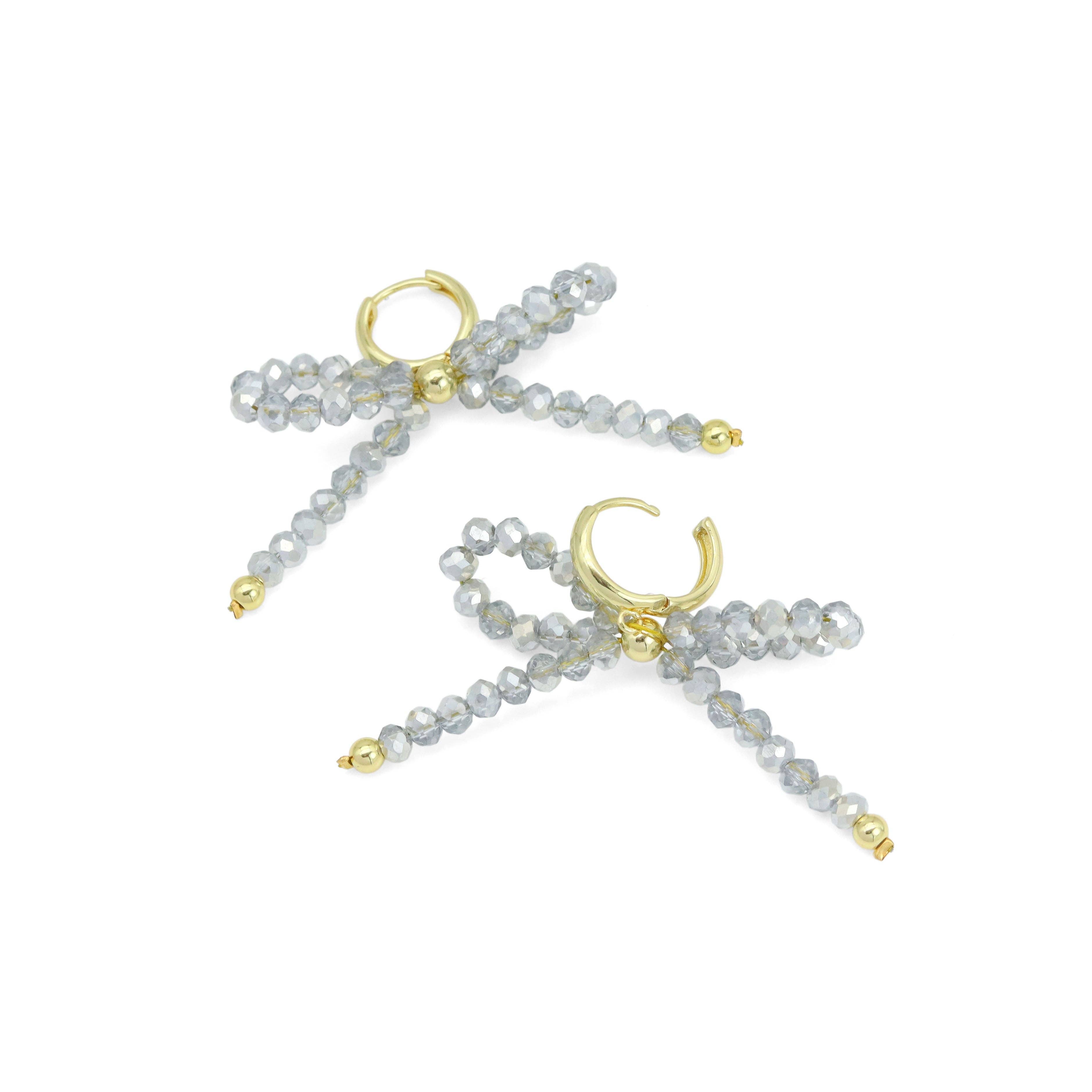 Gray Crystal Beads Bowknot Earrings, Sku#LD634