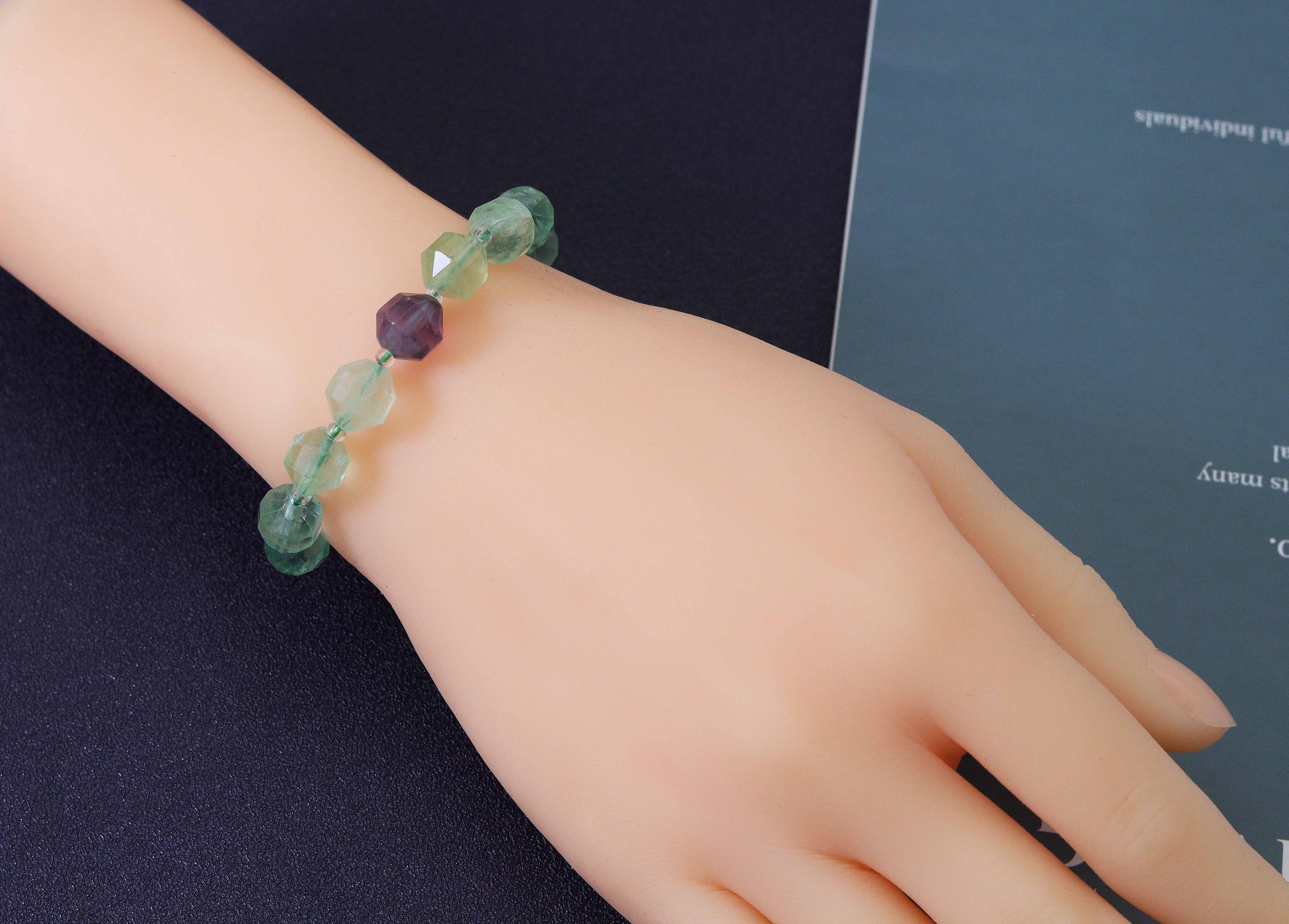 Double Point Fluorite Beads Bracelet,Sku#EF99