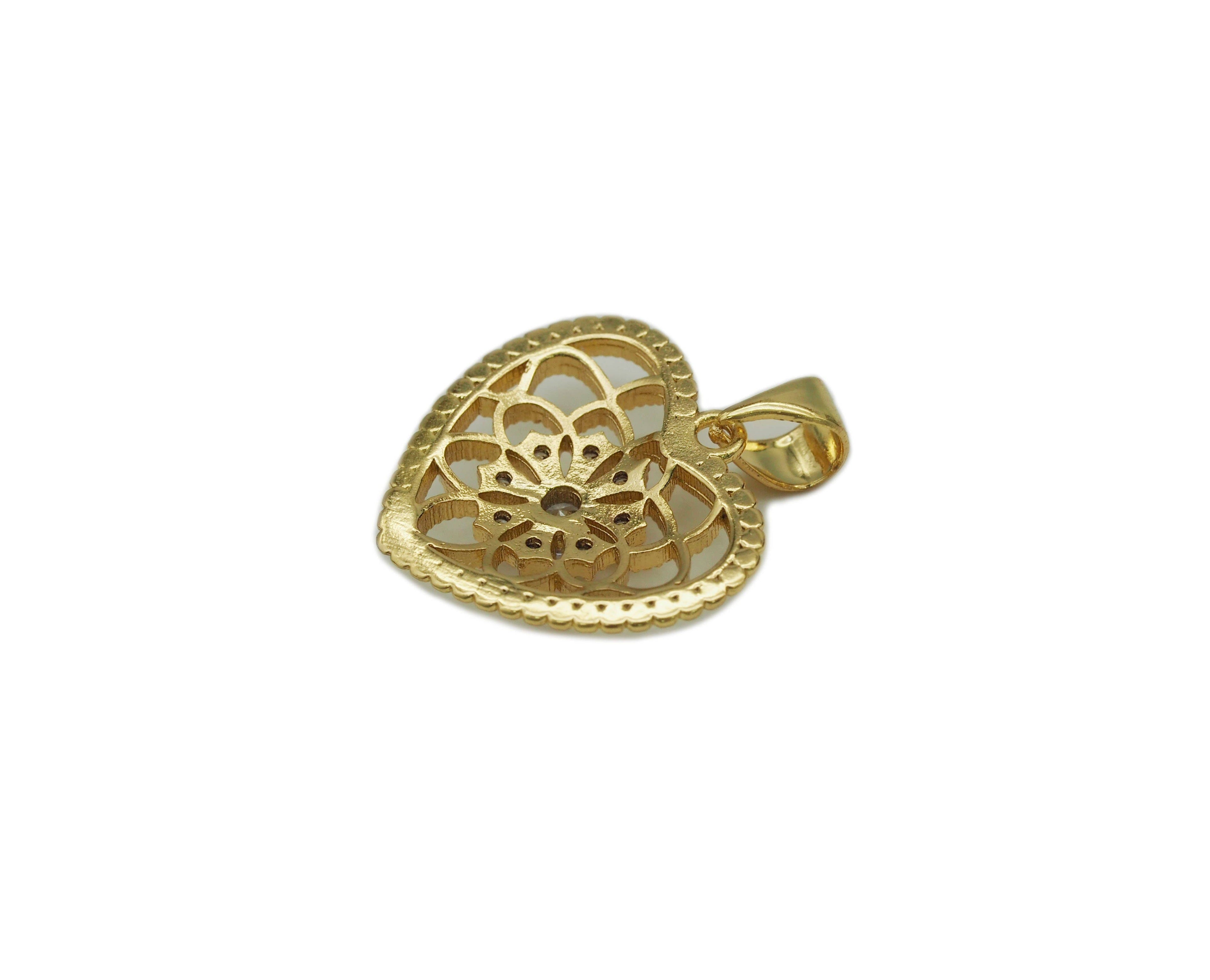 CZ Filigree Heart Charm, Sku#LK606