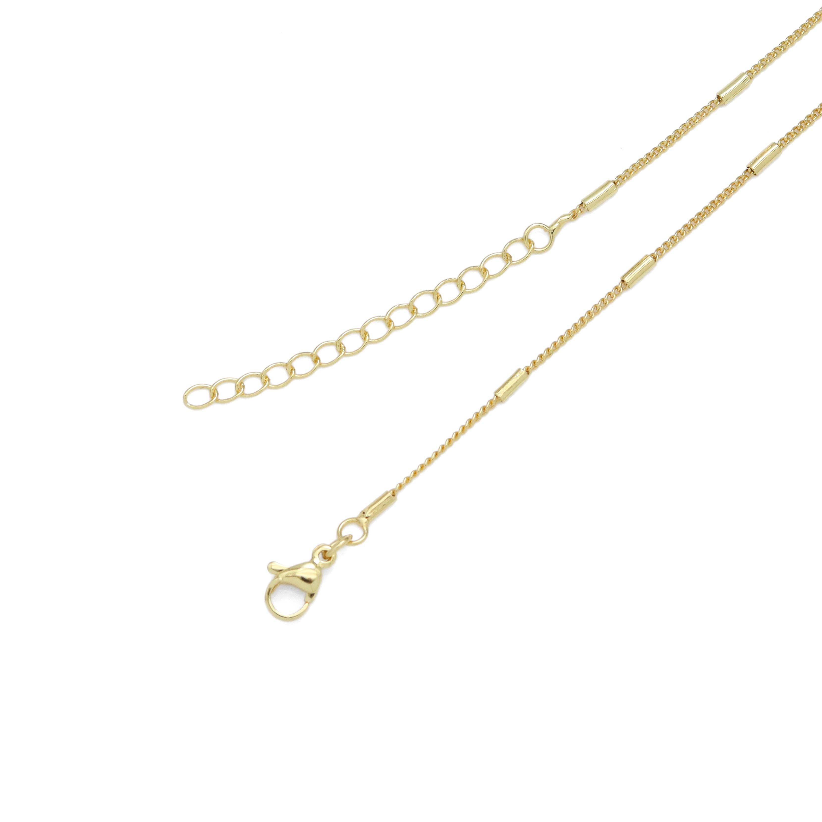 Dainty Gold Bar Chain Link Adjustable Necklace, Sku#LD543