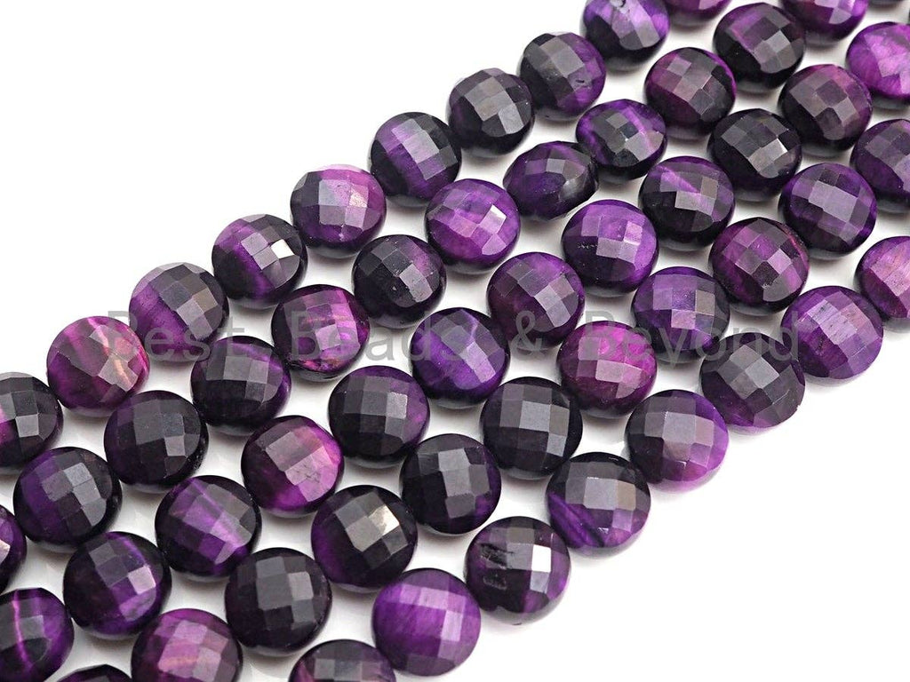Double Sided Turtle Shell Cut Natural Purple Tiger Eye Coin Shape beads, 6mm/8mm/10mm Tiger eye Beads, 16" Full strand, Sku#UA21