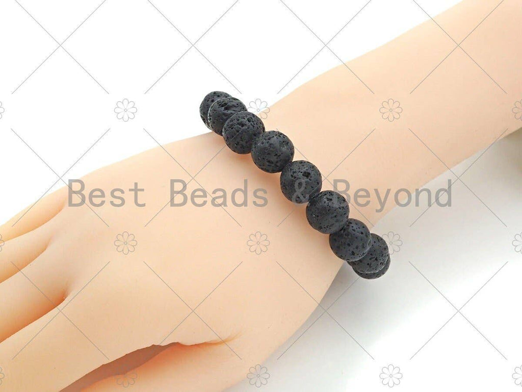 Natural Black Lava Stretchy Bracelet,SKU#EF47