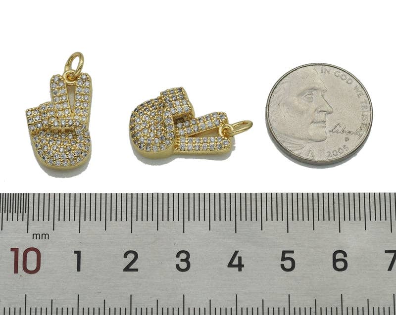 CZ Gold Love Hand Pece Hand Victory Sign Charm, Sku#LX143