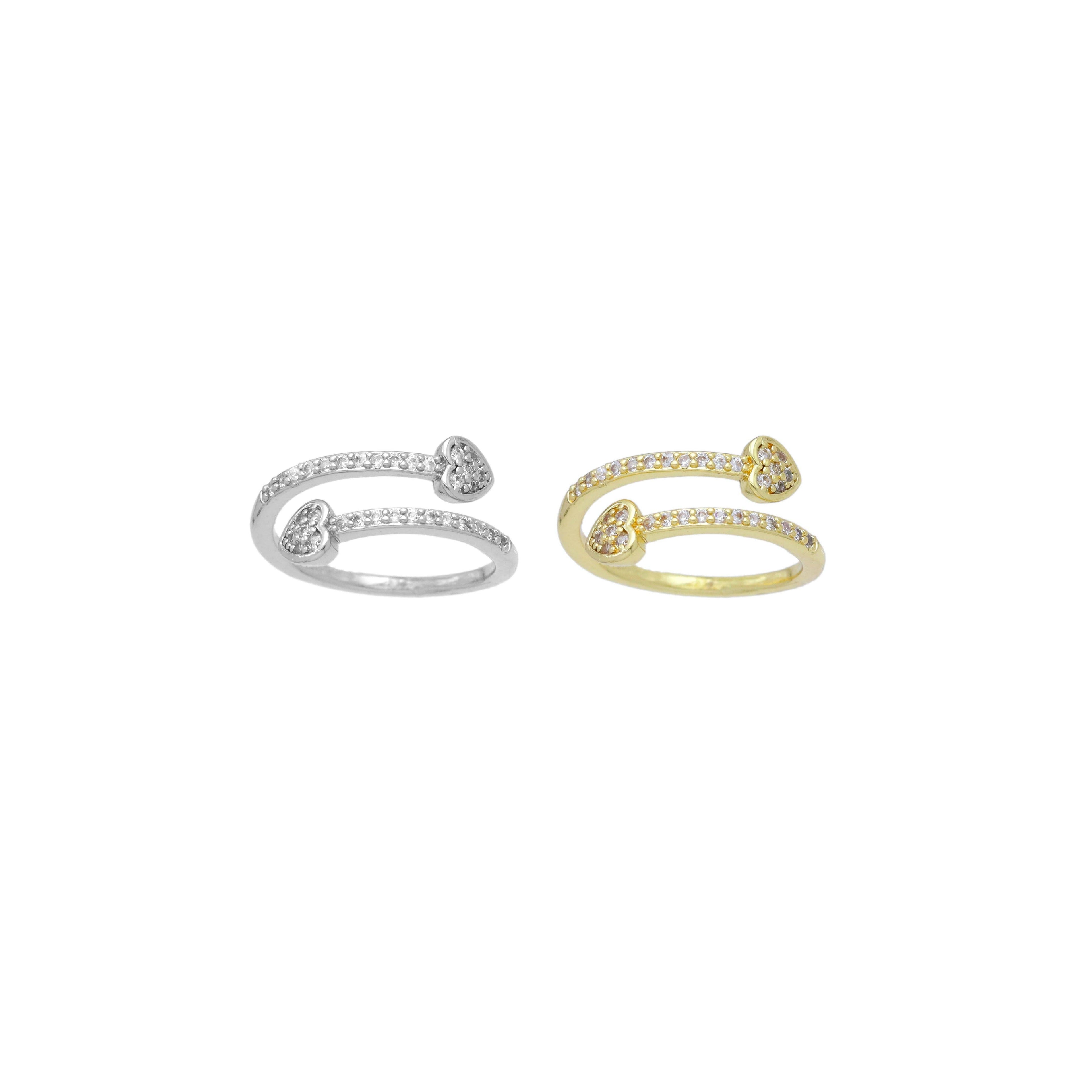 Clear CZ Gold Silver Heart Tip Wrap Adjustable Ring, Sku#A327