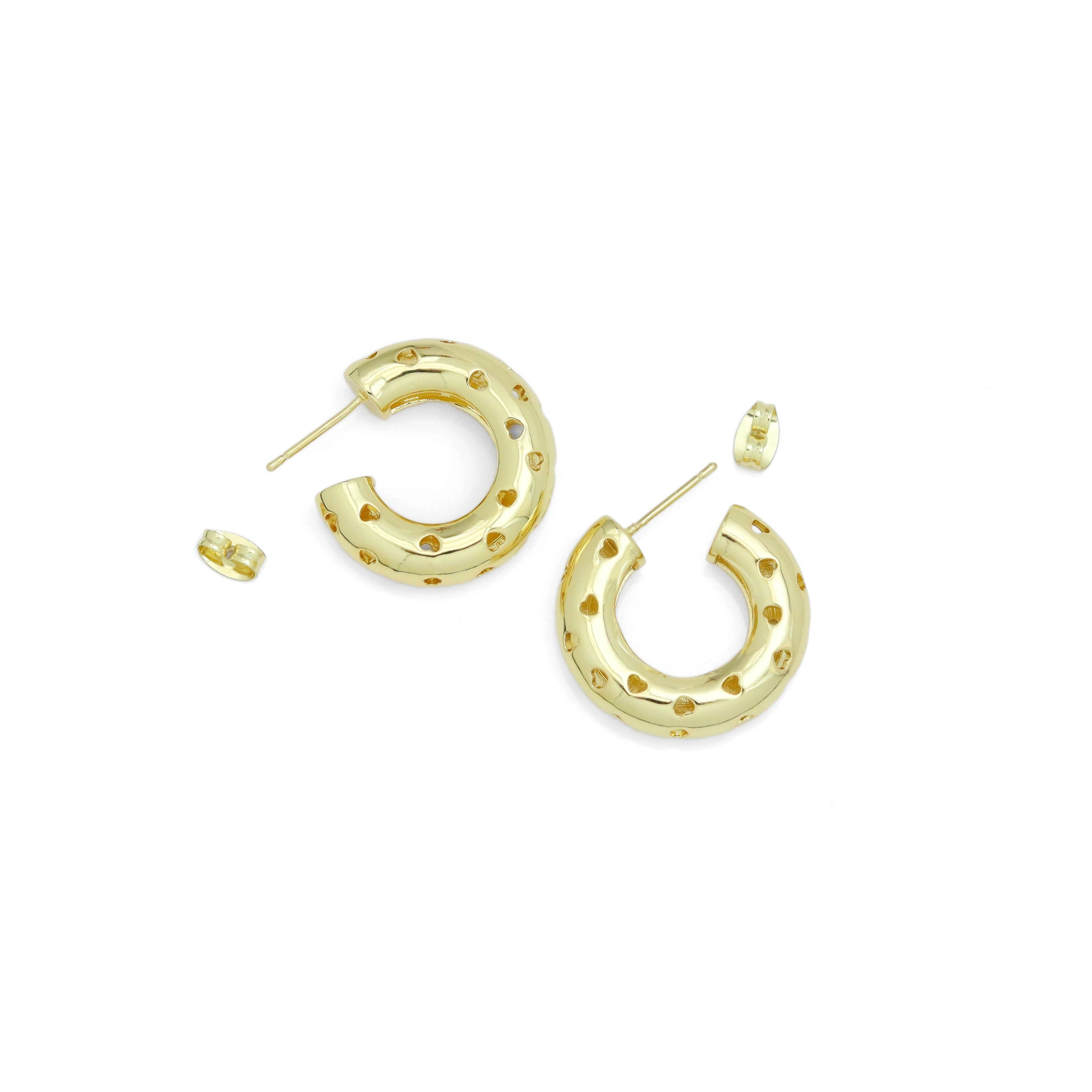 Gold Silver Hollow out Heart Thick Hoop Earrings, Sku#LD566
