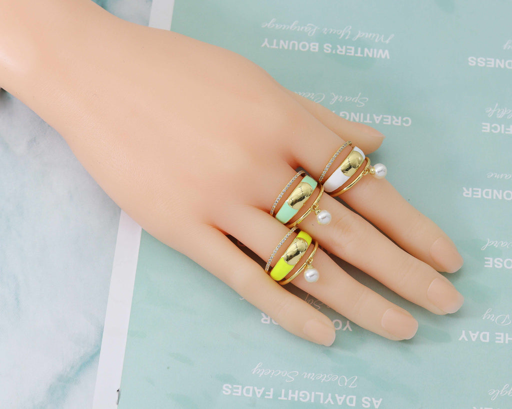 CZ Enamel Pearl Band Ring, Sku#O98