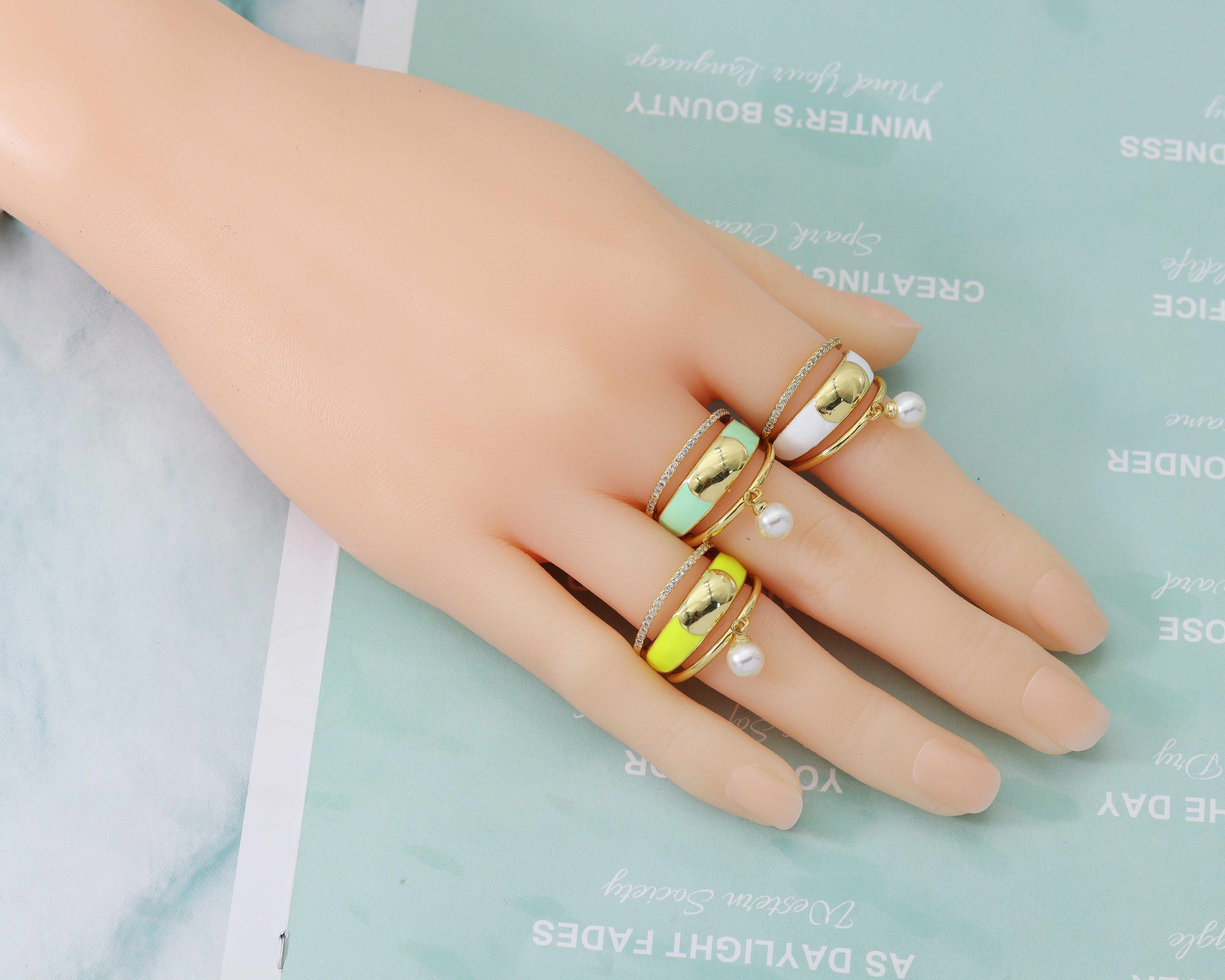 CZ Enamel Pearl Band Ring, Sku#O98