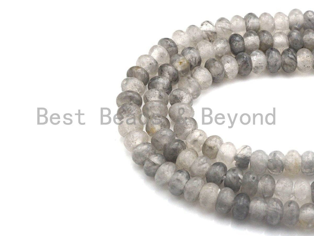 2mm Large Hole Natural Cloudy Quartz Beads, Rondelle Smooth 6x10mm/5x8mm, 8" Long Strands, sku#U701