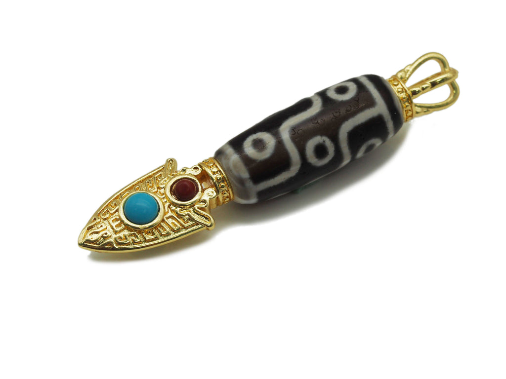 Gold Tibetan Agate with Arrow Head Pendant, Sku#EF122