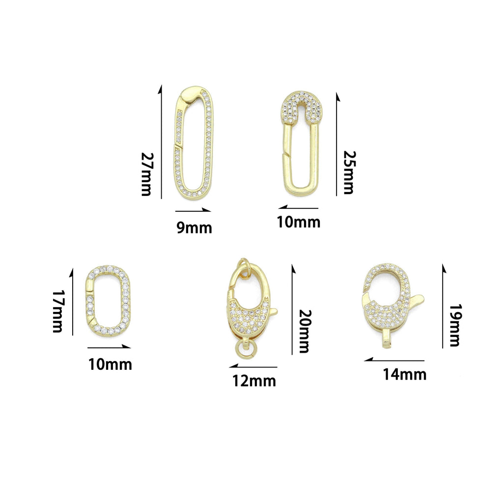 CZ Paperclip Safety Pin Rectangle Oval Push Clasp, Carbiner clasp ,Sku#LX883