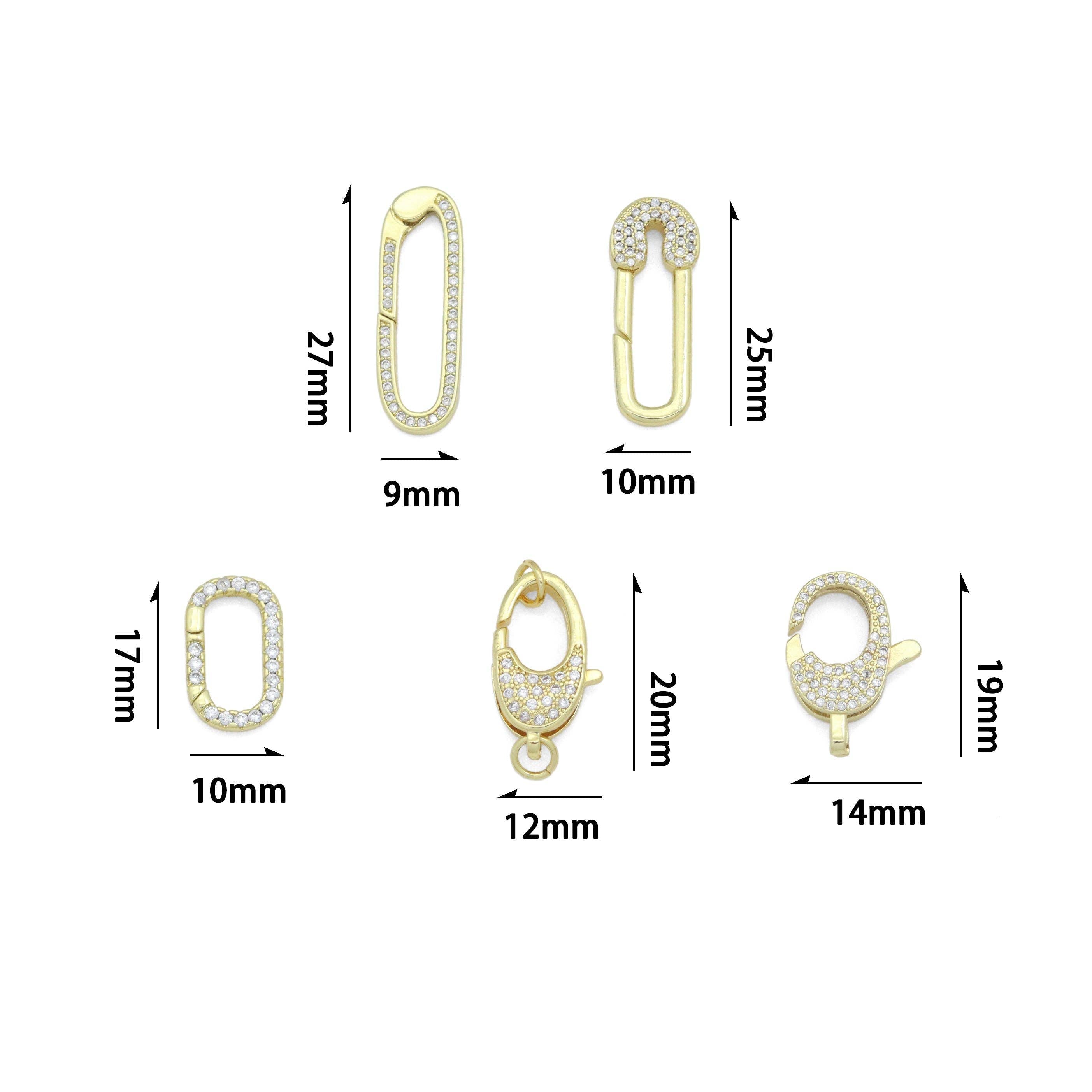 CZ Paperclip Safety Pin Rectangle Oval Push Clasp, Carbiner clasp ,Sku#LX883