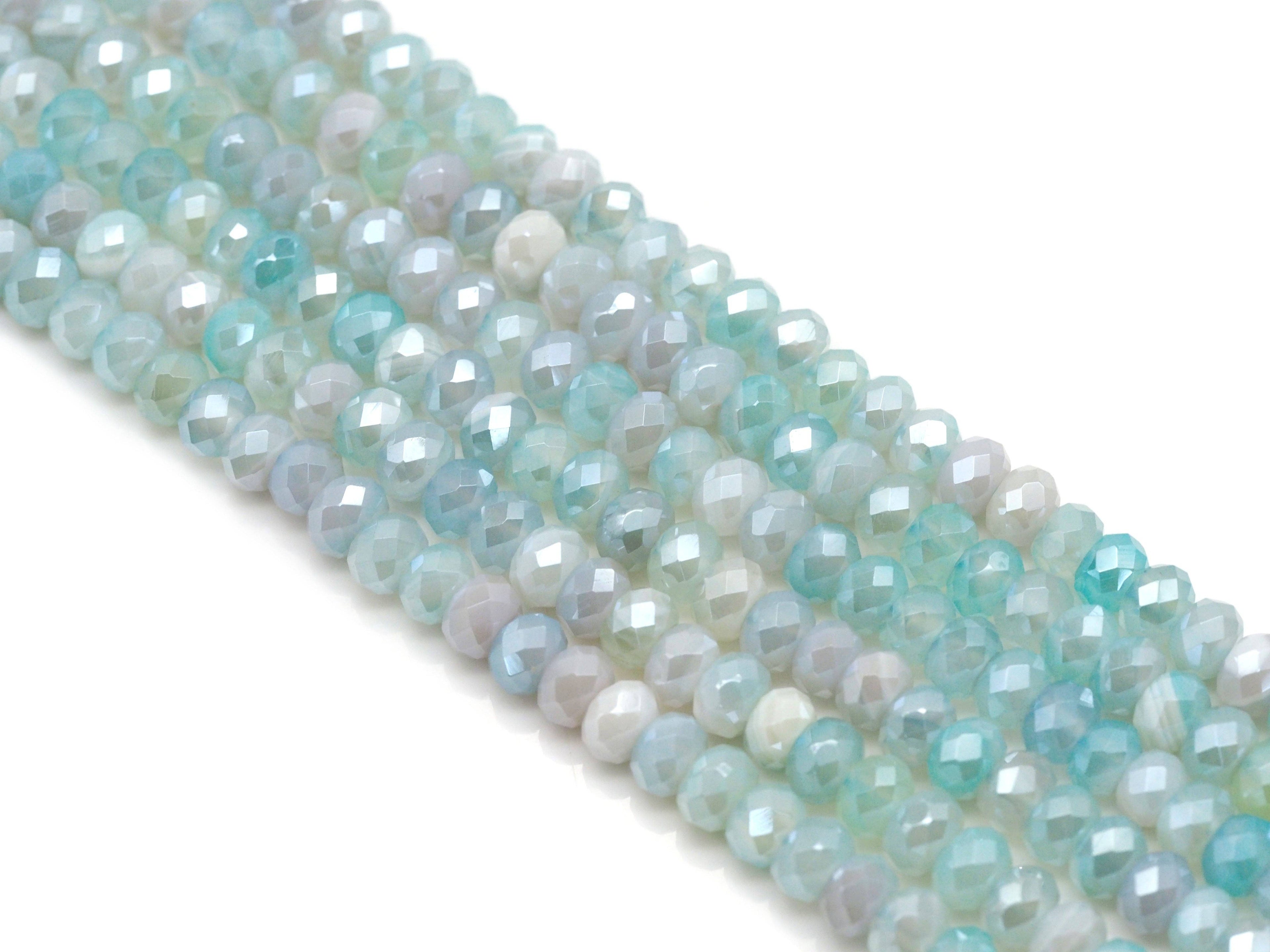 Mystic Natural Aqua Blue Banded Agate Rondelle Faceted Beads, Sku#UA251