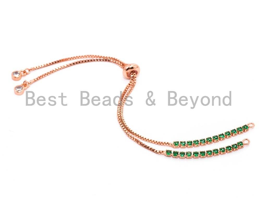 Green CZ Stud Sliding adjustable Half finished bracelet,Box chain with rubber stopper beads, connector link findings,sku#E370