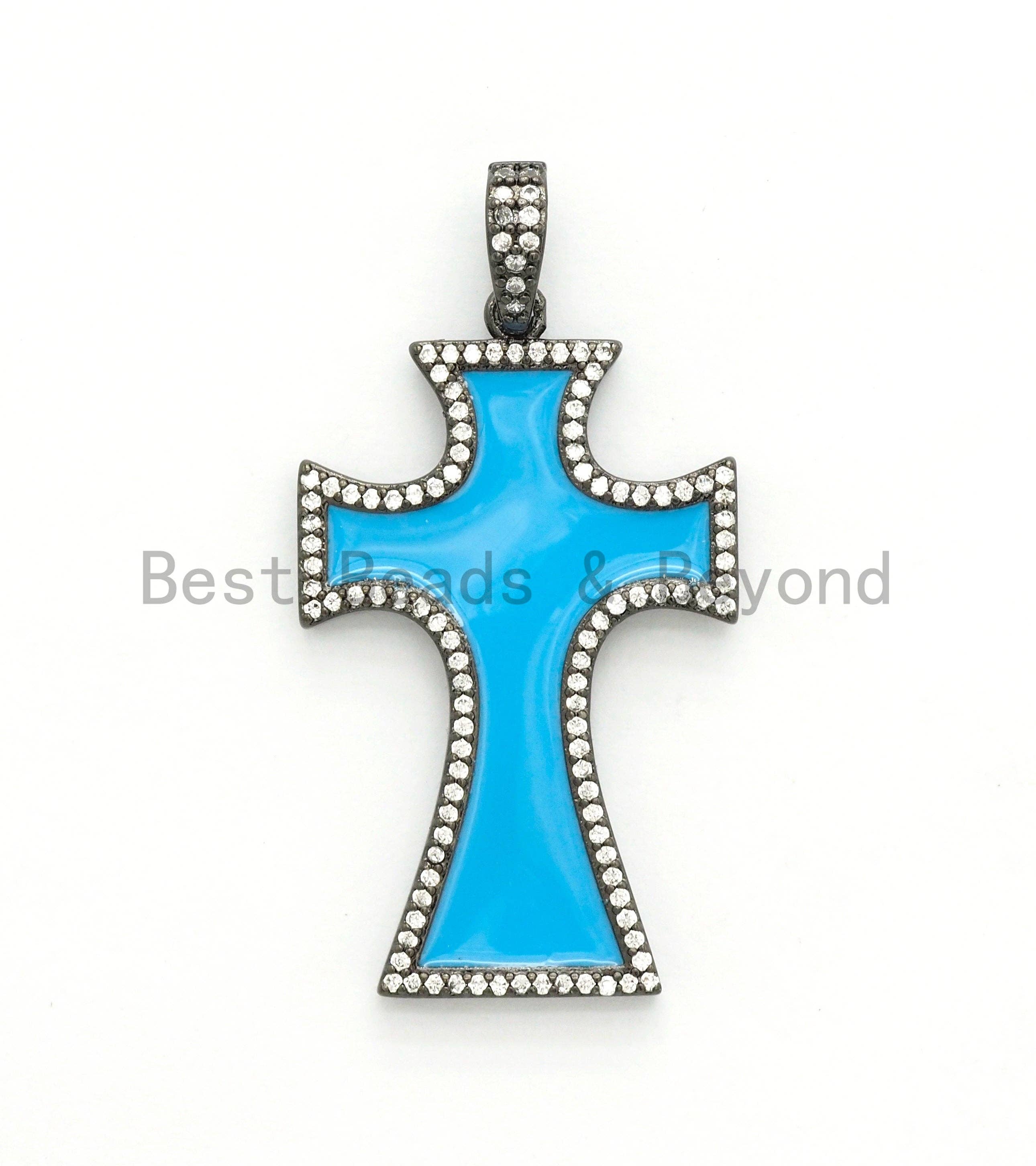 NEW DESIGN Pave CZ Enamel Colorful Oil Drop Cross Pendant, E