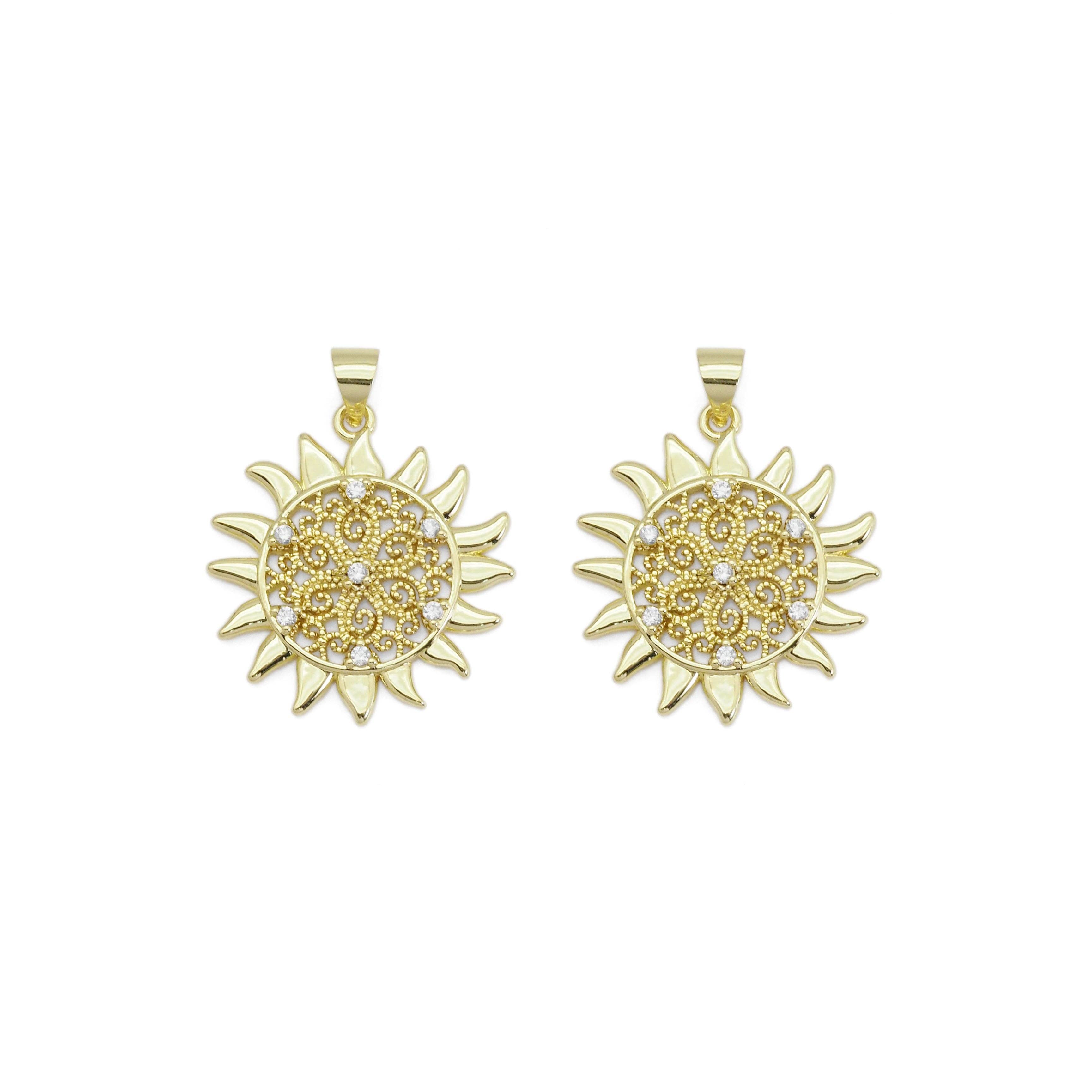 Clear CZ Filigree Flower Sun Charm, Sku#LX370
