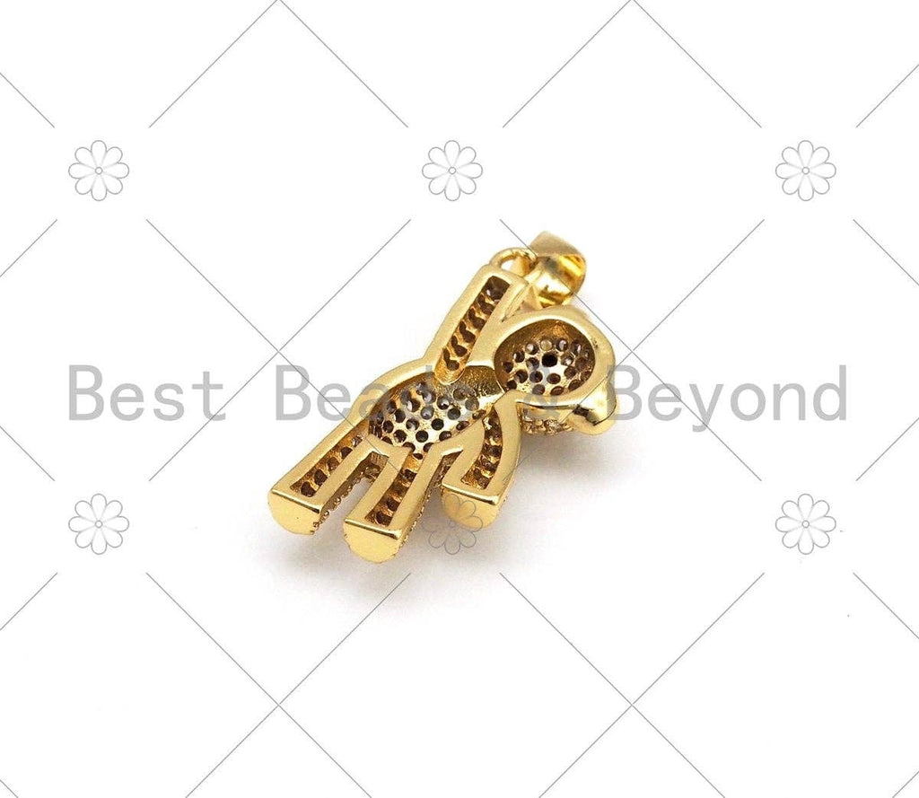 CZ Micro Pave 3D Teddy Bear Shape Pendant, 18K Gold Filled Teddy Bear Charm, Necklace Bracelet Charm Pendant,13x26mm,Sku#LK425