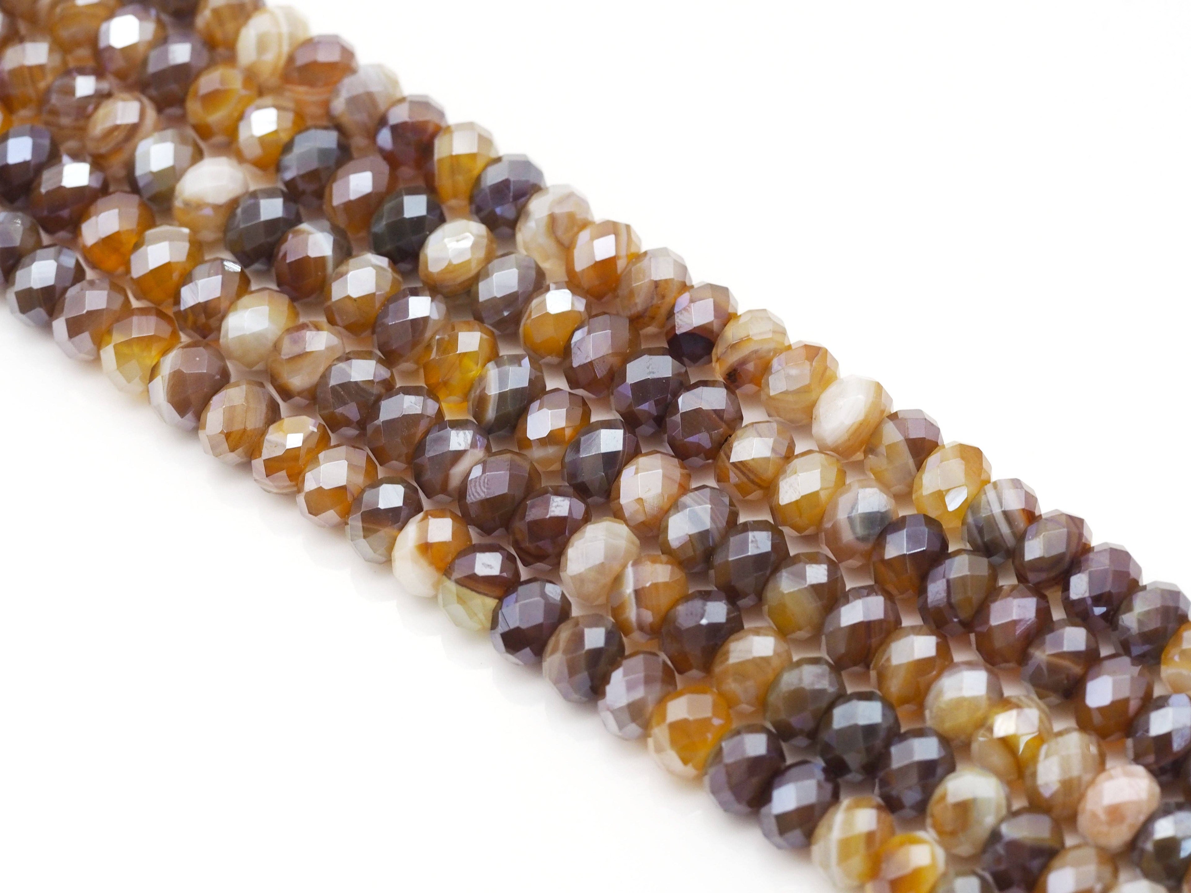 Mystic Natural Brown Banded Agate Rondelle Faceted Beads, Sku#UA254