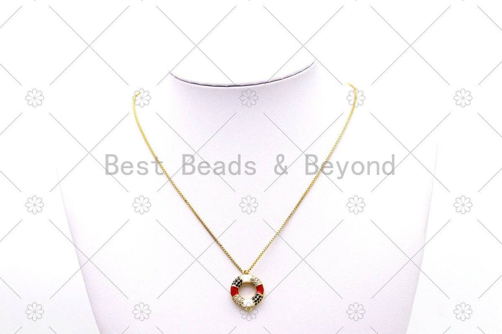 CZ Micro Pave with Enamel Lifebuoy Shape Connector, 18K Gold Filled Lifebuoy Charm, Necklace Bracelet Connector,Sku#LK501