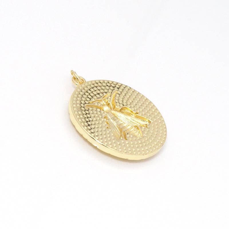 CZ Gold Insect Round Coin Charm, Sku#LK790