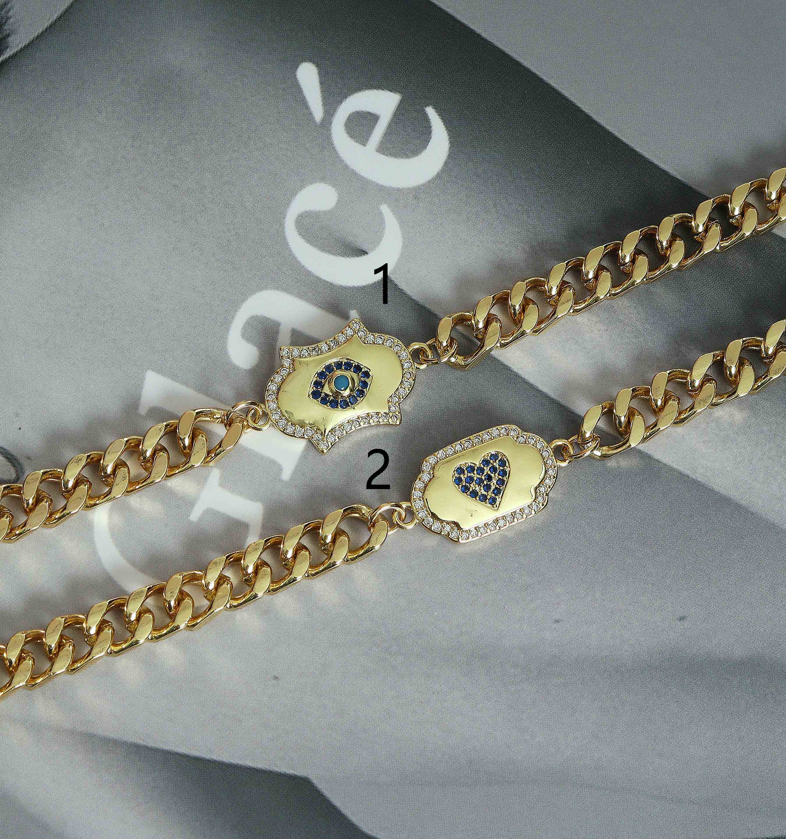 Heart Evil Eye Lock Cuban Chain Necklace Bracelet, sku#EF163