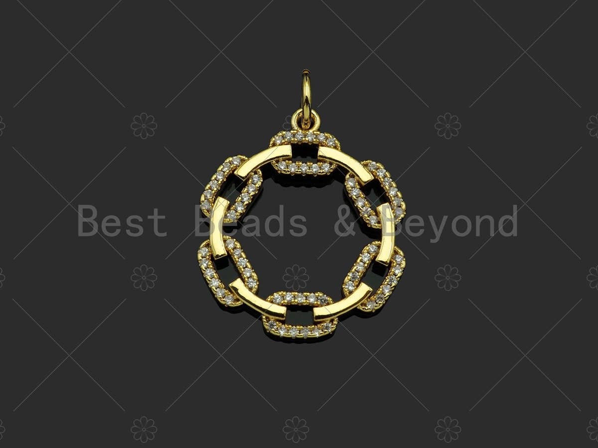 Gold Filled CZ Micro Pave Oval Link Round Pendant, 18K Gold Filled Charm, Necklace Bracelet Charm Pendant,22x25mm,Sku#LD122