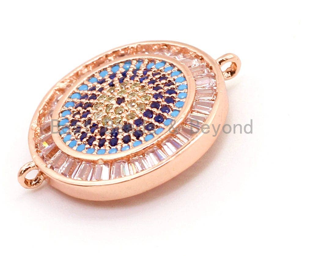 CZ Micro Pave Turquoise Cobalt Clear Crystal Round Coin Connector for Bracelet/Necklace, Cubic Zirconia Space Connector, 22mm, 1pc, sku#E17