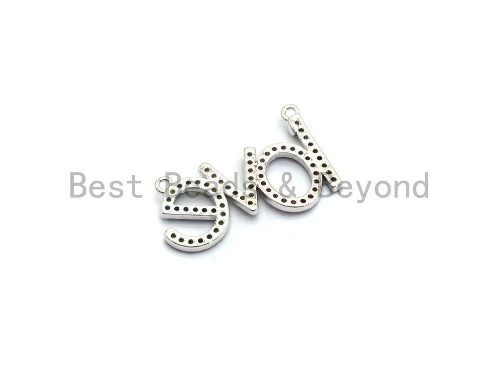 Rainbow CZ Micro Pave LOVE Letter Pendant with bail, Cubic Zirconia Love Pave Pendant Beads, Pave Pendant, 14x23mm,sku# F659