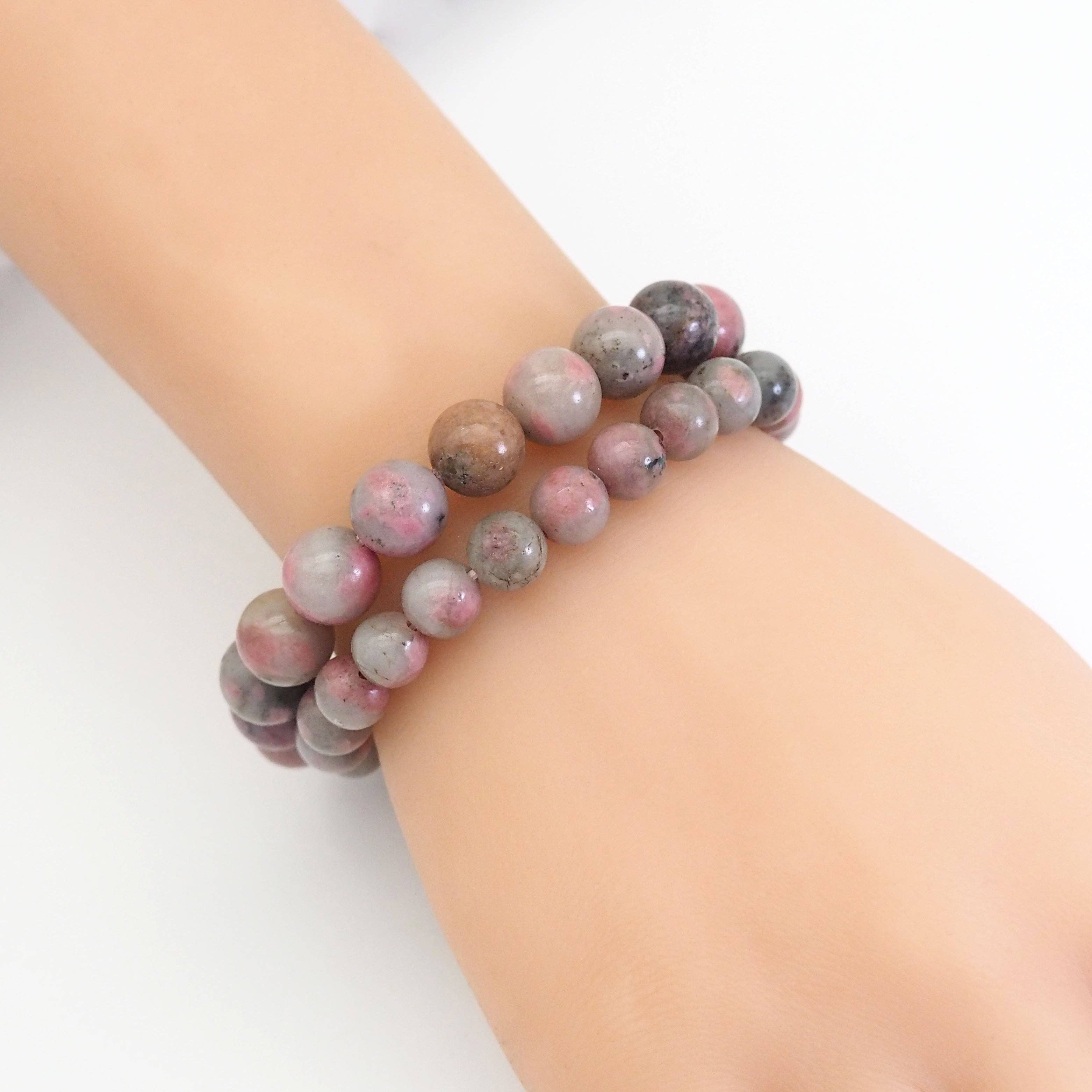 Genuine Rhodochrosite Round Smooth Stretchy Bracelet, 8mm/10mm, Sku#EF370