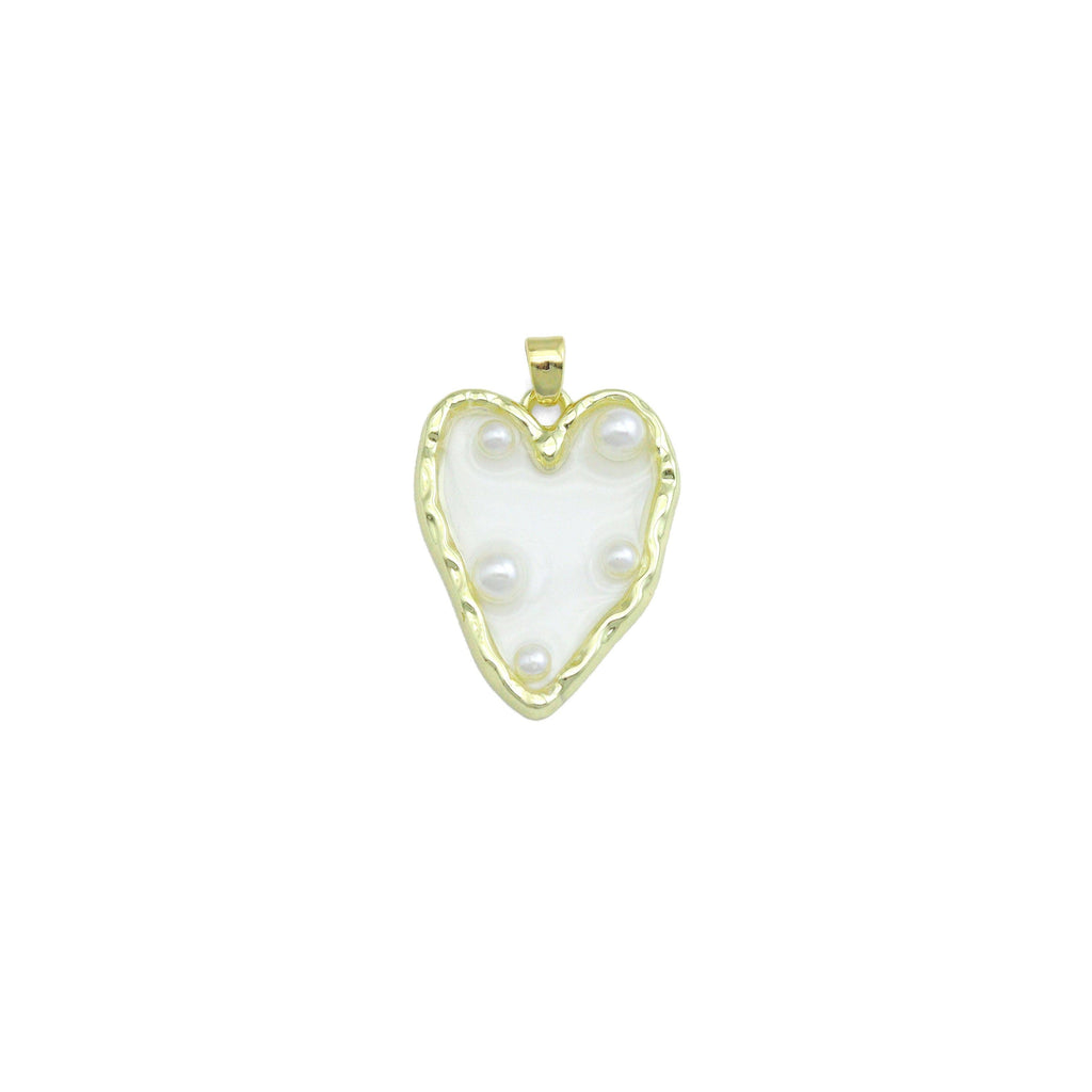 Hammered Edge Acrylic Heart with Pearl Charm , Sku#JL202