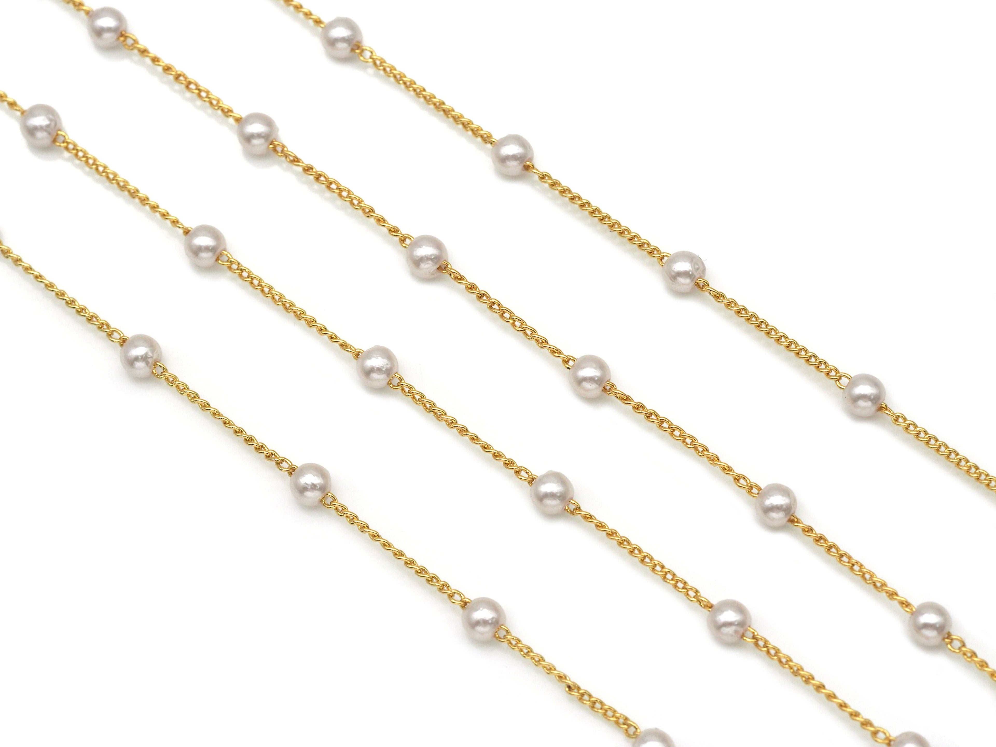18K Gold/Silver Filled Dainty Pearl Satellite Chain,Sku#E556