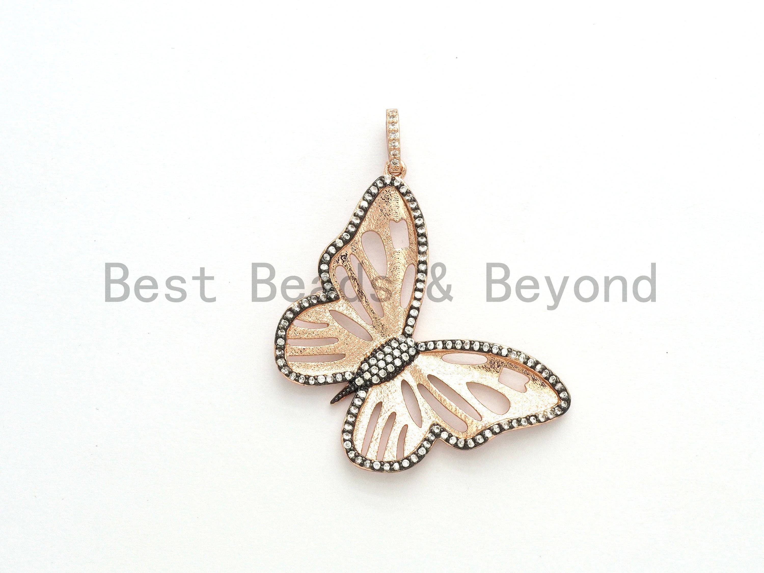 Large CZ Micro Pave Butterfly Pendant, sku#F557