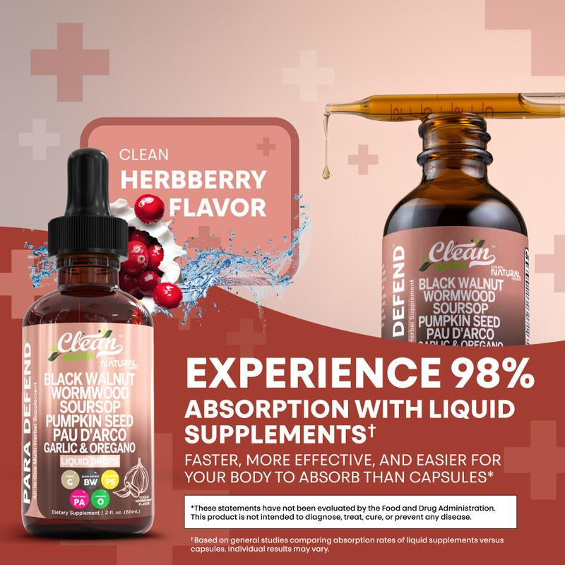 Para Defend Black Walnut Liquid Drops with Sweet Wormwood, Soursop, Garlic, Pumpkin Seed, Pau D'Arco, Oregano, Turmeric, Berberine and Neem Tincture