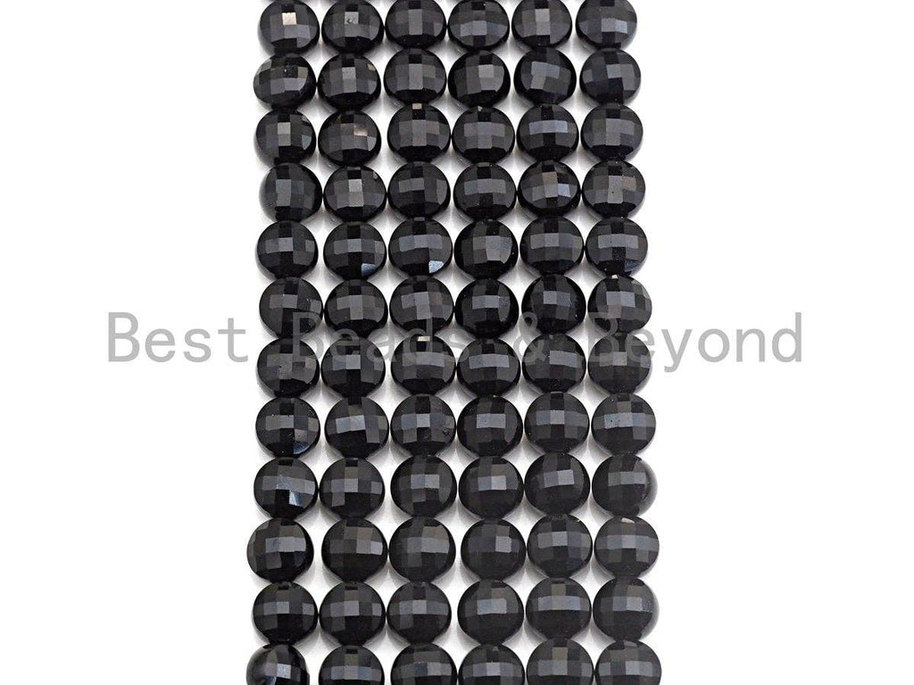 Double Sided Turtle Shell Cut Black Onyx Coin Shape beads, 6mm/8mm/10mm Checkerboard Cut Black Onyx Beads, 16" Full strand, Sku#U693