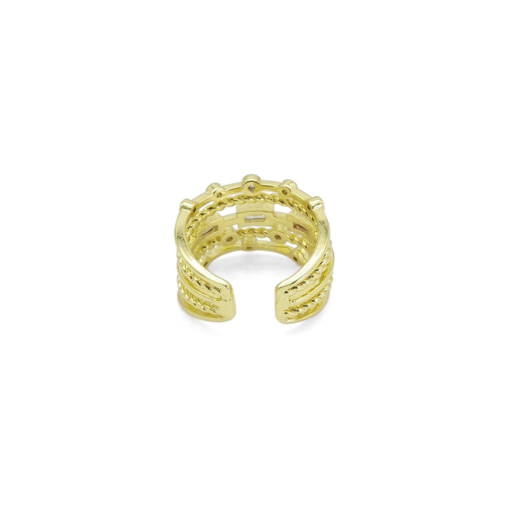 Multi Lines Rectangle Round CZ Gold Adjustable Ring, Sku#Y89
