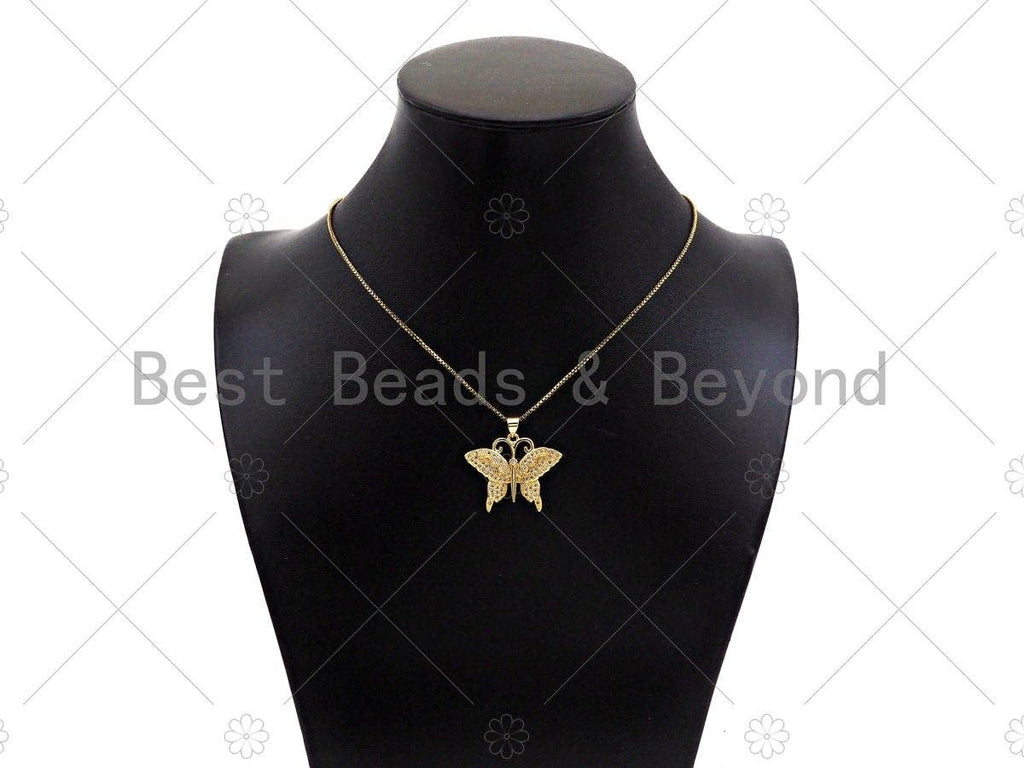 Gold Filled CZ Micro Pave Butterfly Shape Pendant, 18K Gold Filled Butterfly Charm, Necklace Bracelet Charm Pendant,28x23mm,Sku#LD92