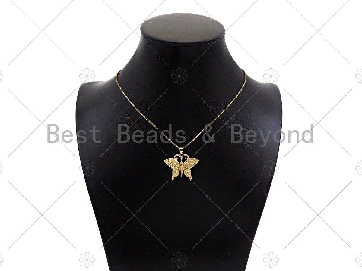 Gold Filled CZ Micro Pave Butterfly Shape Pendant, 18K Gold Filled Butterfly Charm, Necklace Bracelet Charm Pendant,28x23mm,Sku#LD92