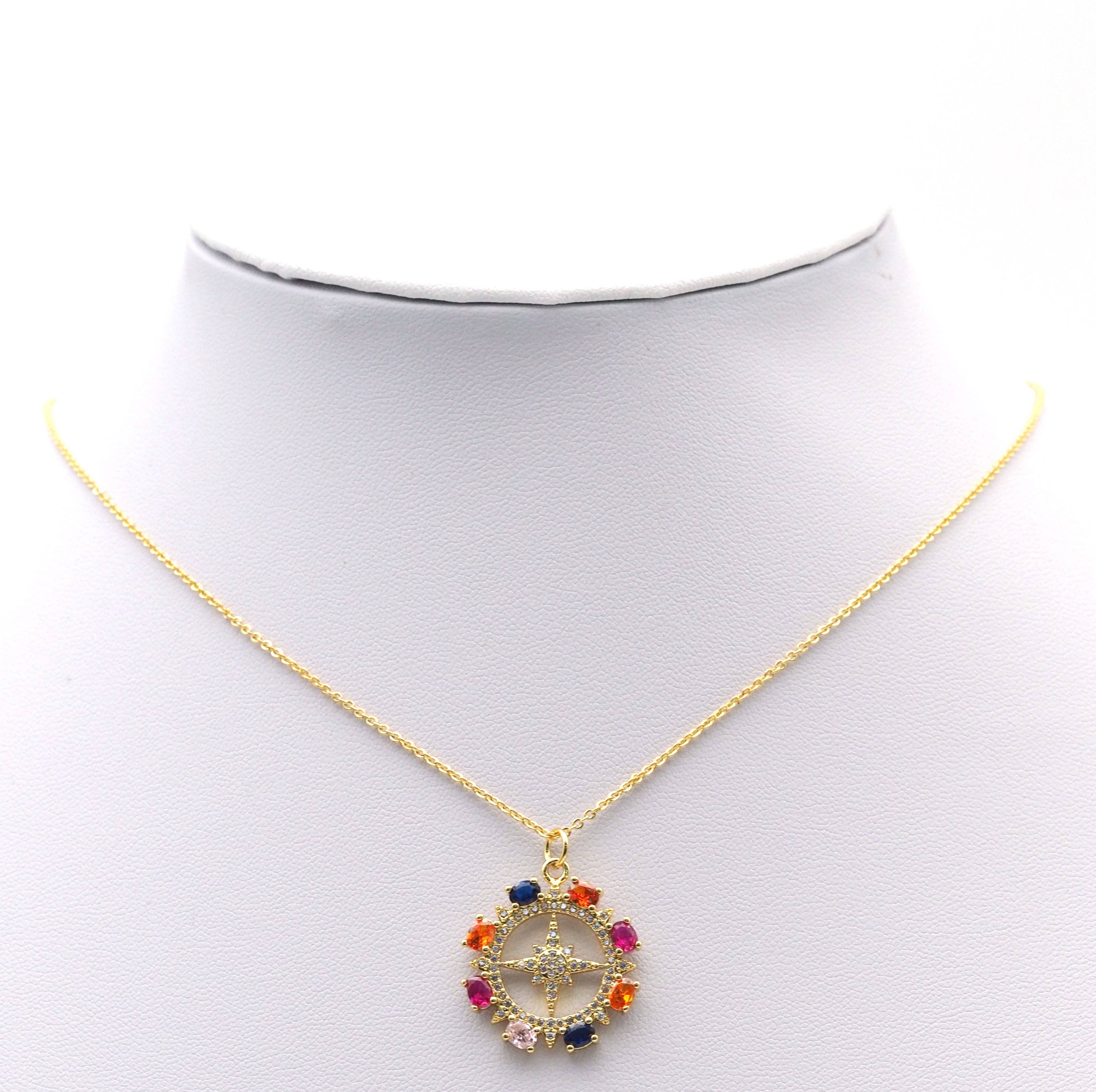Colorful Stone Gold North Star Round Charm, Sku#LX115