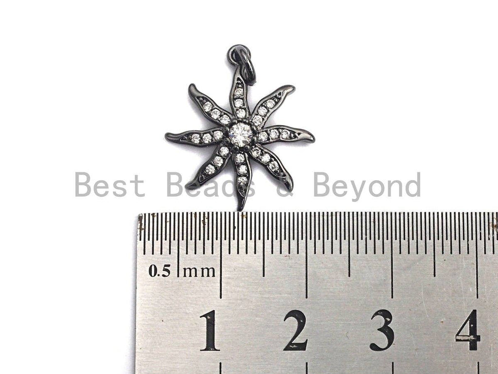 CZ Micro Pave Starburst Pendant, Clear Cubic Zirconia Pave Starfish Pendant/Charm, 18x20mm, sku#Z420
