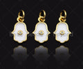 White Enamel Hamsa Hand Shape Pendant,CZ Micro Pave pendant,Enamel pendant,Enamel Jewelry, 8x13mm,sku#LD01