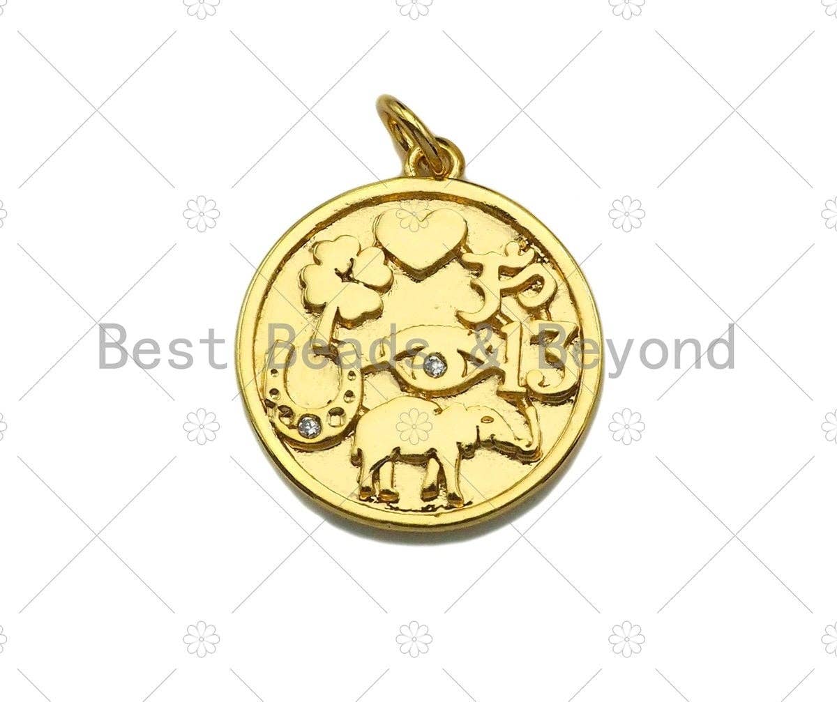 Pave Elephant Heart Evil Eye Shamrock Lucky Charm,sku#L383