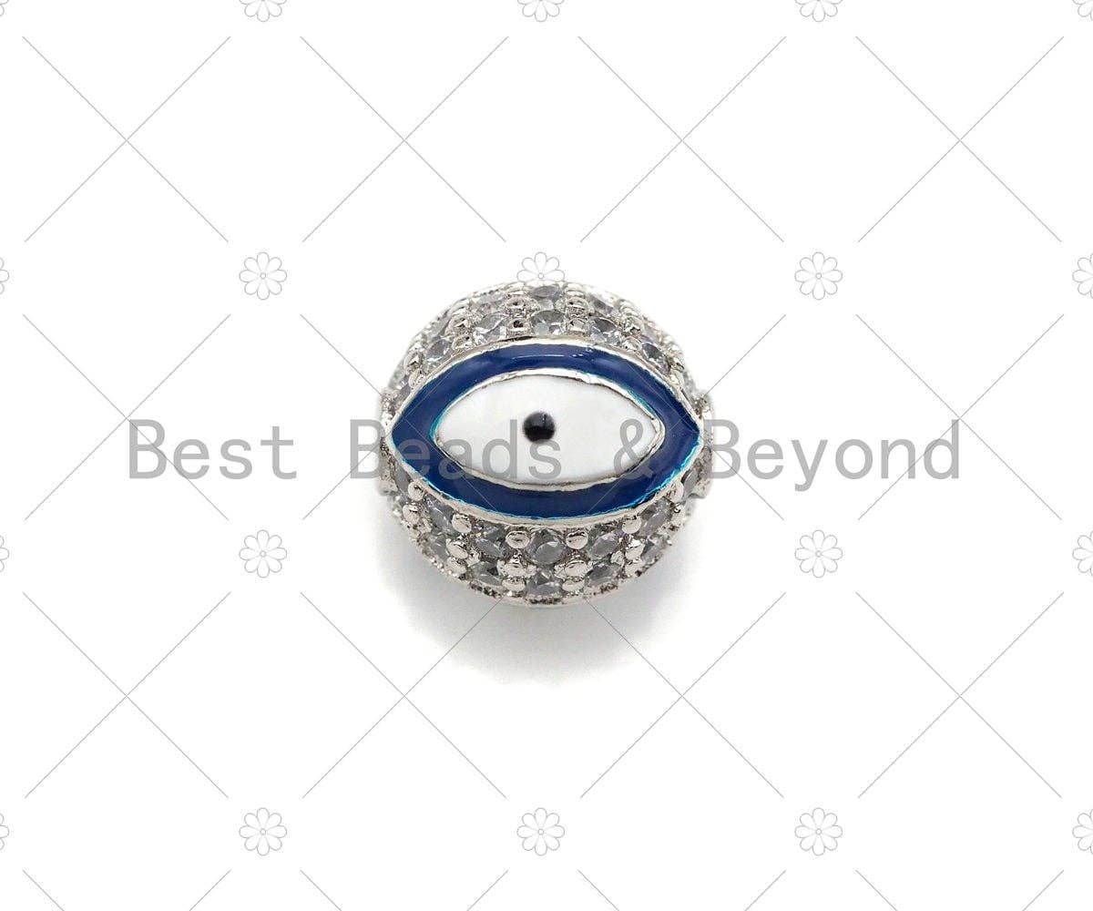 SLIVER CZ Pave Evil Eye Pave ball Spacer beads,  Enamel Evil Eye Round Pave Ball,Cubic Zirconia Spacer Beads, 8mm/10mm,sku#ML27