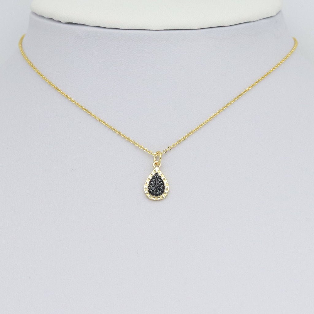 Black CZ Gold Teardrop Shape Charm Pendant, Sku#Y1029