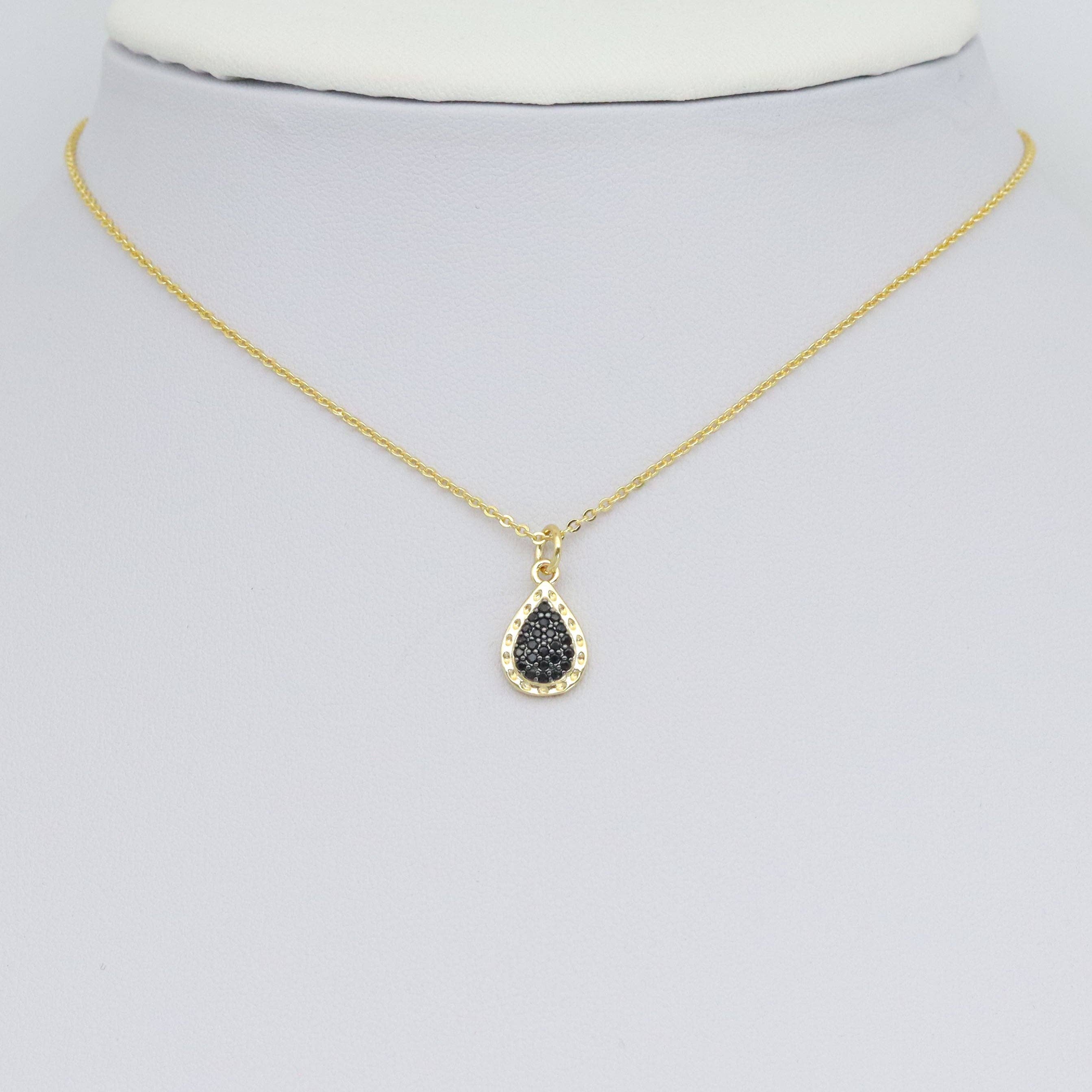 Black CZ Gold Teardrop Shape Charm Pendant, Sku#Y1029